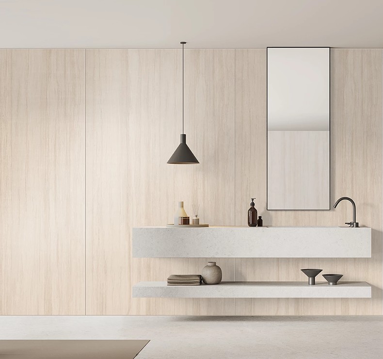 Łazienka w stylu skandynawskim z wodoodpornymi panelami podłogowymi